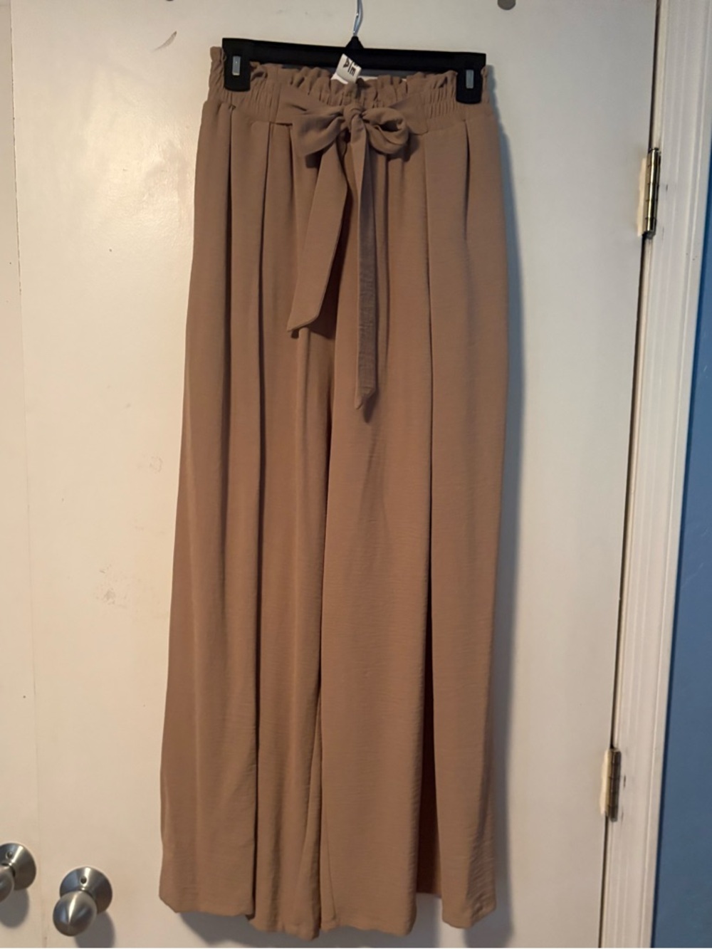 Wide Leg Tie-Waist Palazzo Pants in Camel